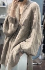 时尚女装宽松长款羊毛开衫优雅百搭针织外套舒适保暖秋冬季必备，女装羊毛衫，梵泰羊绒