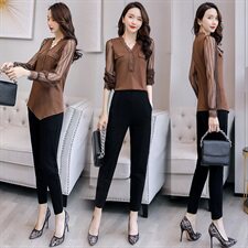 2021春装新款时尚女装套装优雅气质长袖上衣配高腰显瘦裤，女装套装/套裙，依如秀(原杭风阁)