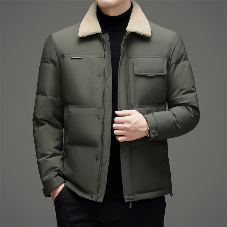 2025新标90白鸭绒中年羊羔毛领羽绒服外套男中青年羽绒服外套图片