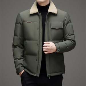 2025新标90白鸭绒中年羊羔毛领羽绒服外套男中青年羽绒服外套图片