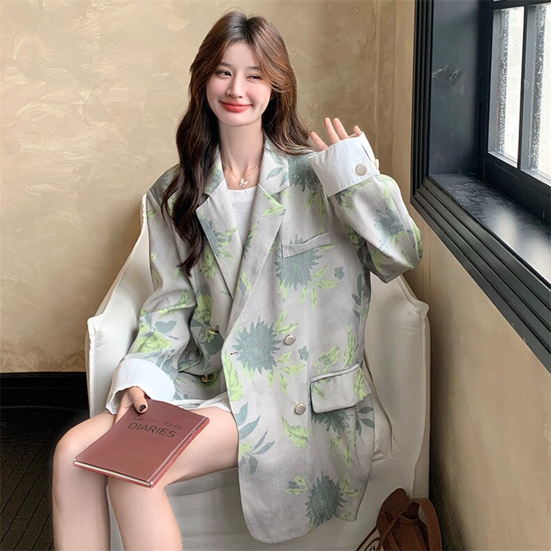设计感小众印花廓形西装外套女2025秋季新款复古时尚宽松西服上衣,女装西装,2C317A