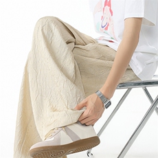 8XL-M高级感冰丝裤男诧寂风定制手工乱褶宽松阔腿拖地裤男K9152，男装休闲裤，电商D206-1