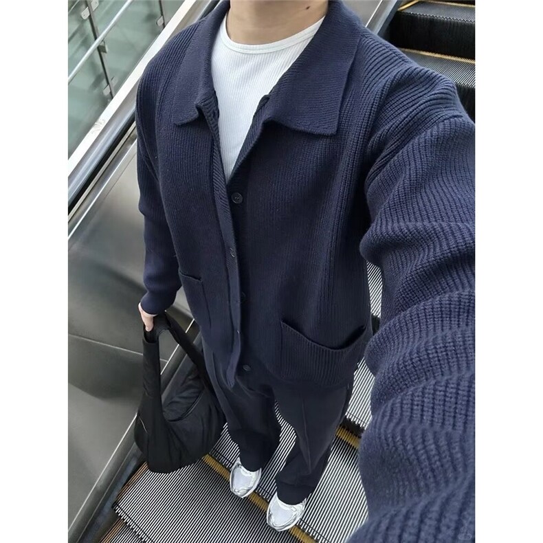 针织外套男开衫日系复古春秋季翻领休闲毛衣男士外搭LMY255图片