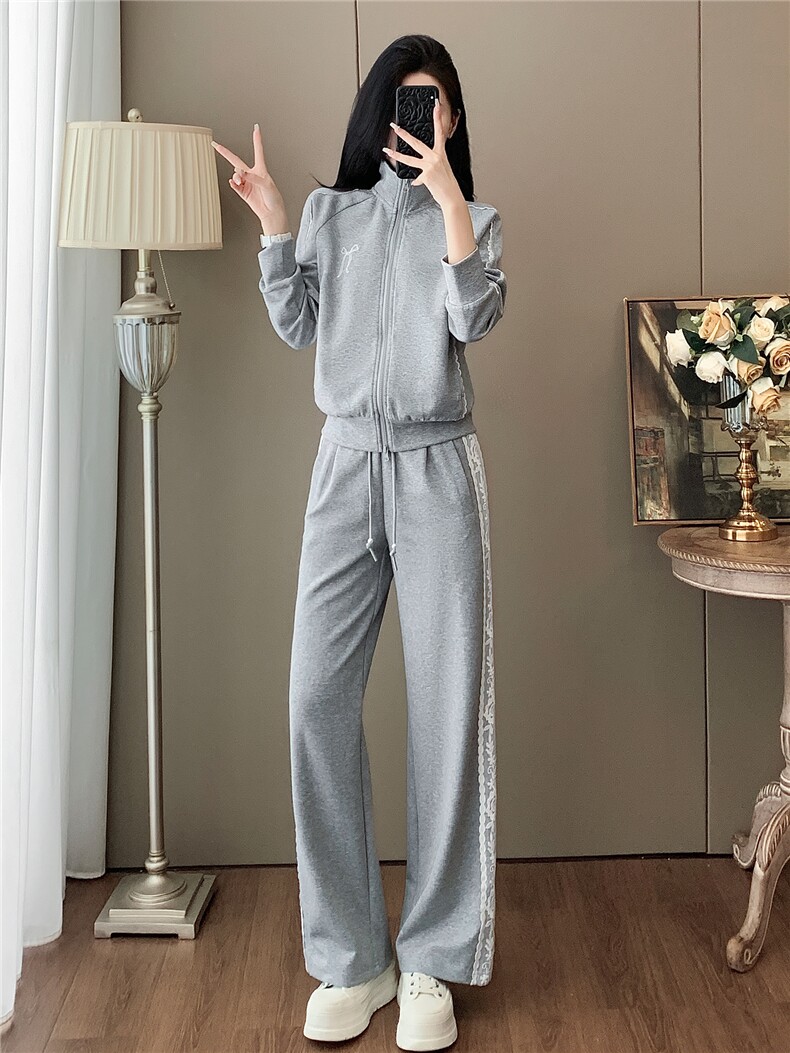 盐系高级感时尚气质套装女初秋新款立领拼接长袖上衣阔腿裤两件套,女装套装/套裙,江南