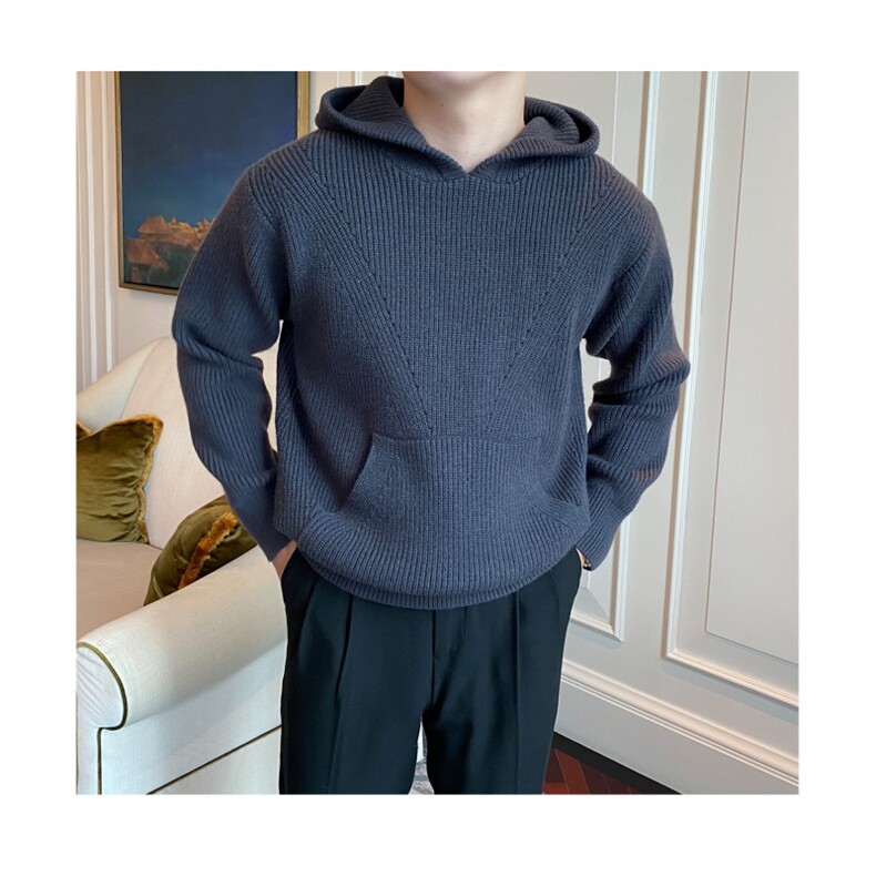 P37网络图YM91重磅连帽针织衫黑色蓝色红色M~3XL,男装针织衫/毛衣,星座506A