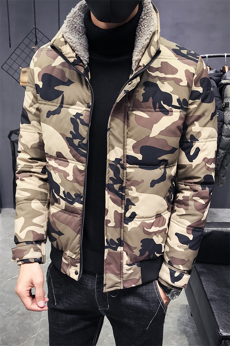 冬季加厚羊羔绒领迷彩修身棉服韩版潮流冬装棉袄C301-MY09-P140,男装棉衣,电商C301
