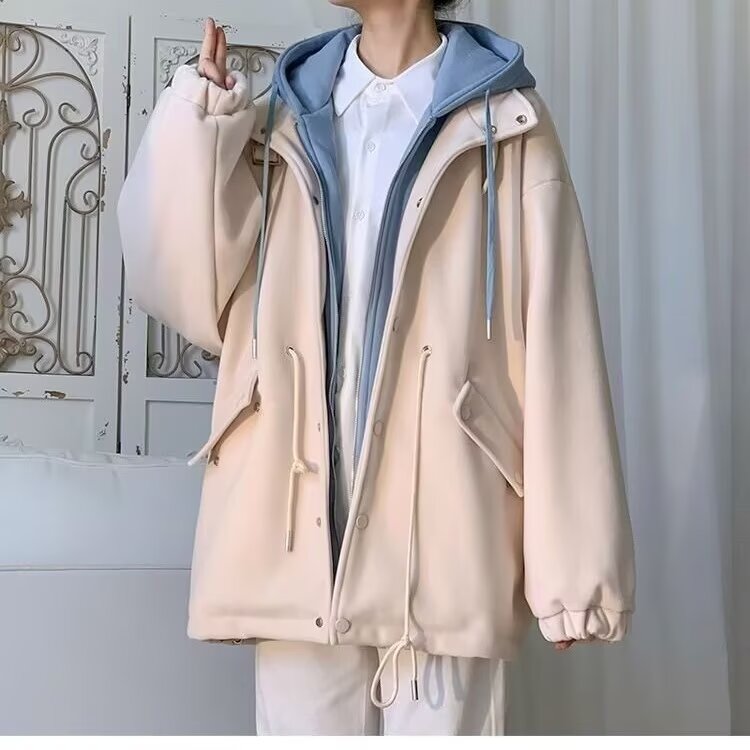 冬季美式假两件棉服外套男潮牌ins港风加绒加厚情侣连帽棉衣夹克,男装夹克,星座1210-1