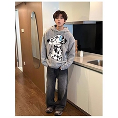 美式复古连帽套头毛衣男款冬季松弛慵懒情侣装斑点狗针织衫女，男装针织衫/毛衣，星座506A
