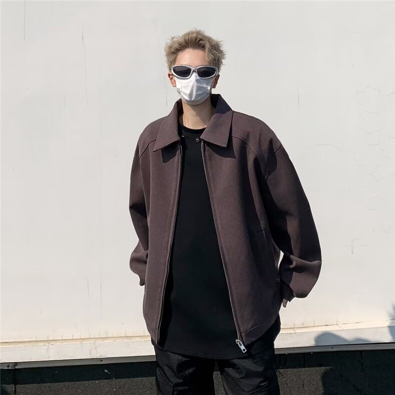英伦风春季新款纯色垫肩翻领夹克男复古宽松百搭上衣-网络图,男装夹克,星座1002-2