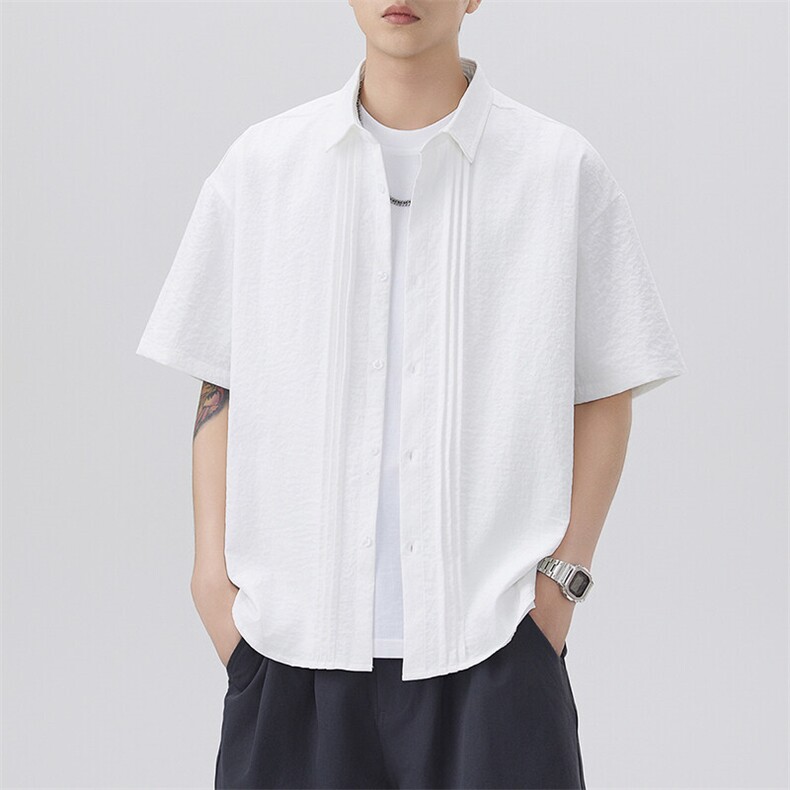 夏季纯色短袖衬衣男宽松落肩质感半袖衬衫A157B-CS4212-P45,男装T恤,电商A157B