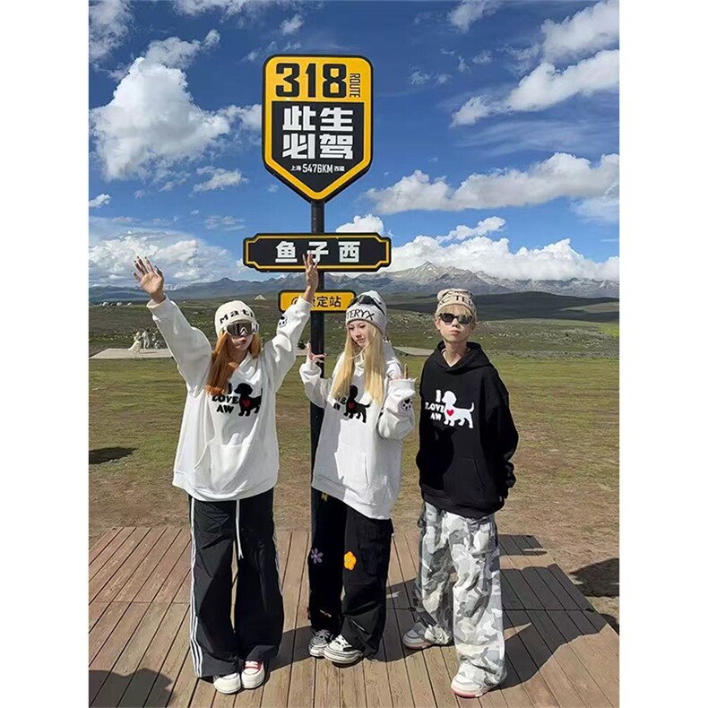 网图有货爱心小狗毛巾刺绣连帽卫衣男女A1287-常规P58加绒P63,男装卫衣,星座1505