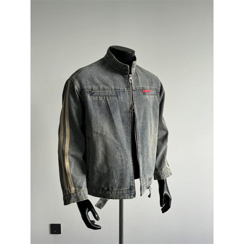 【有货】JK13CC-特P78 条纹牛仔外套男水洗美式立领夹克图片