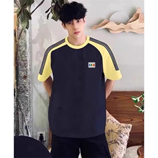 抖音得物品质二开240克宽松纯棉美式潮牌插肩三杠织带短袖T恤，男装T恤，电商A486