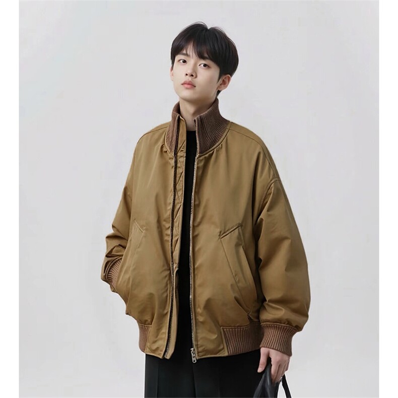 抖音得物 美式潮休闲夹克春季立领纯色复古工装加厚棉服外套MF01图片