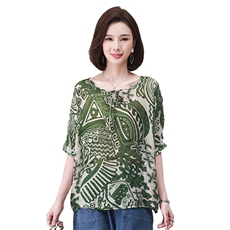 时尚宽松印花系绳短袖上衣舒适百搭显瘦女装衬衫，女装衬衫，叶笙衣