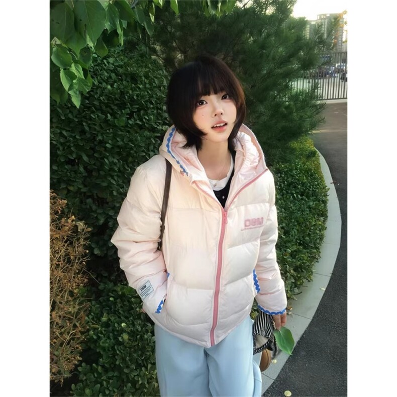 1506A/G78970/P94粉色贝壳绣连帽棉服外套女冬季小个子保暖面包服,男装棉衣,星座1506A