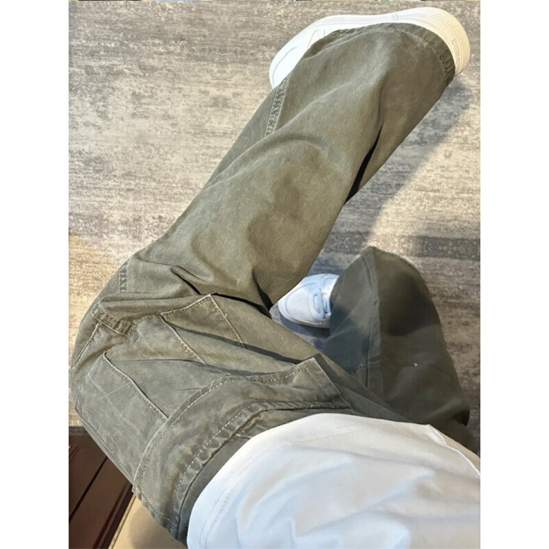 GZK112LL-特P55cleanfit军绿色工装裤男款宽松直筒阔腿裤,男装休闲裤,星座1007（原301D）