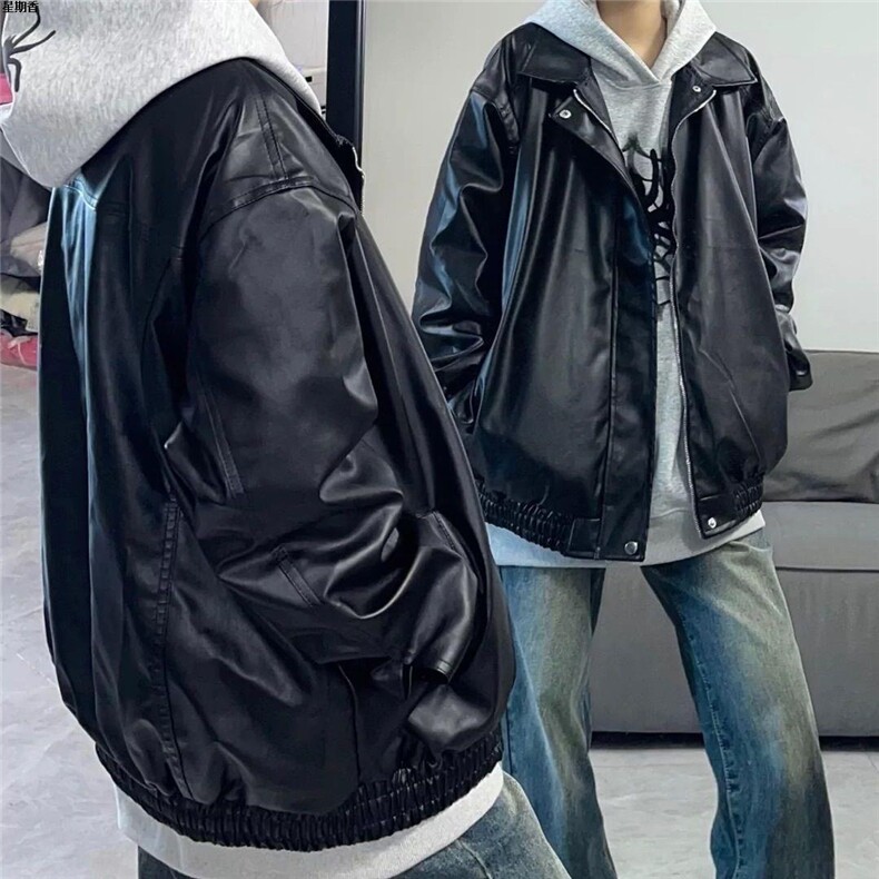 美式复古PU皮衣夹克男士潮牌宽松翻领痞帅机车服皮外套WLP808-P65,男装夹克,星座1008