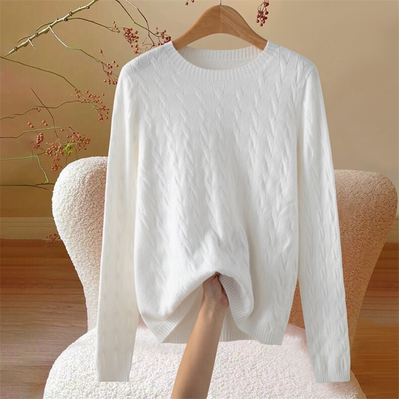 气质简约圆领2025秋冬软糯针织毛衫女洋气百搭设计感宽松毛衣内搭，女装针织衫/毛衣，众美斯特