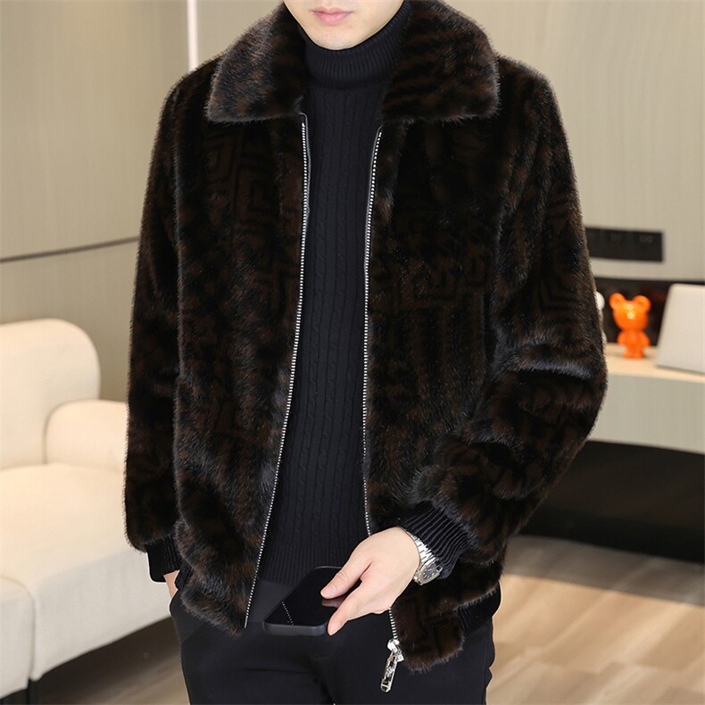冬季加厚仿水貂绒男士翻领大码毛呢夹克外套X211-P115图片