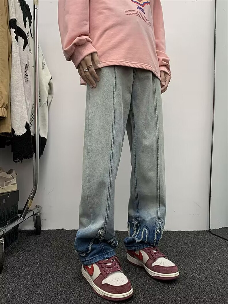 新款渐变毛边牛仔裤男美式街头设计感个性情侣直筒长裤7022-p50,男装牛仔裤,星座1008-1