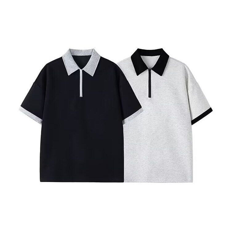 高级感撞色polo衫短袖t恤男夏拉链翻领半截袖宽松衣服PL2900P34,男装T恤,星座1013-5