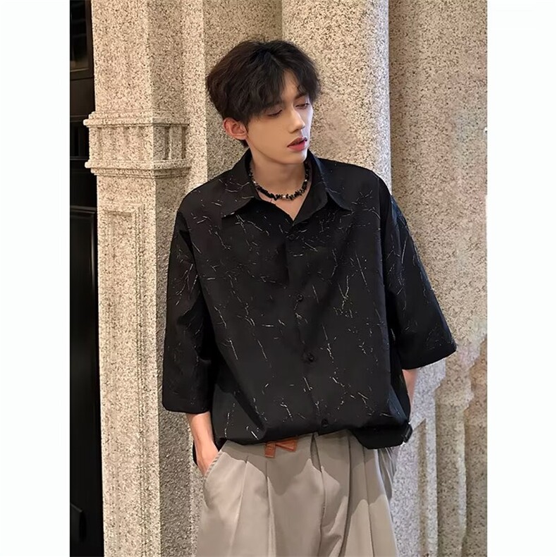 高级感法式小众衬衫男宽松休闲提花衬衣痞帅气韩版上衣CDA16-P40，男装衬衫，星座208-5