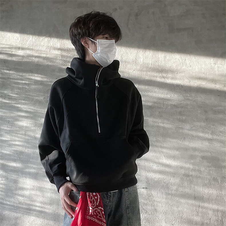 抖音得物二开美式重磅宽松结构拉链设计防风高领连帽卫衣外套W76,男装卫衣,电商A486