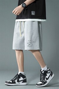 HD74092-P22 华夫格短裤男大码宽松五分裤男直筒中裤图片