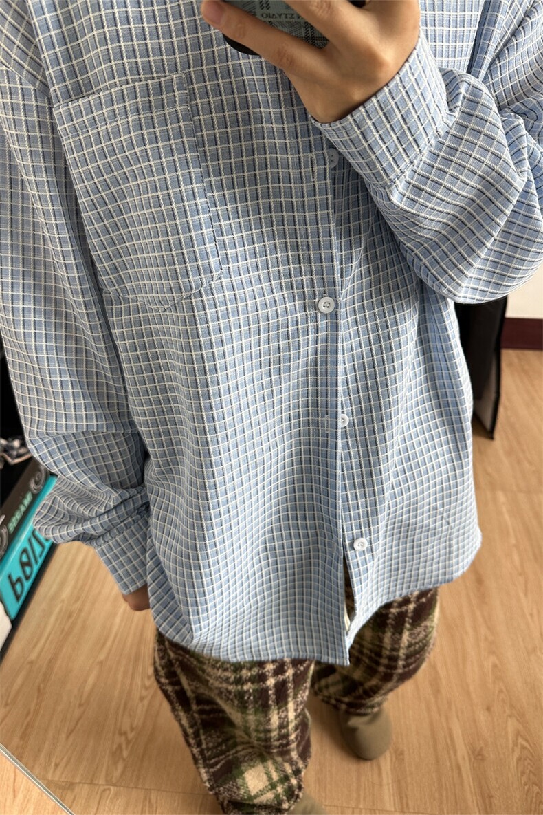 春季潮流复古格子大码休闲男长袖衬衫内搭衬衣CS257-P45,男装衬衫,星座301C-5