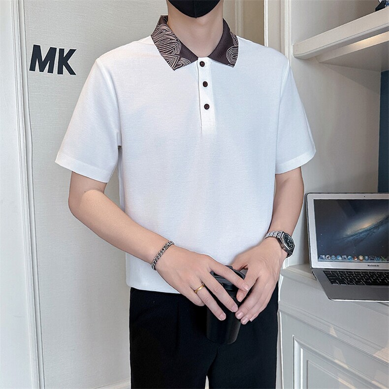 店主风社会小伙男士异色拼接翻领POLO衫男保罗衫301A-1/PL121/P58,男装Polo衫,星座301A-1