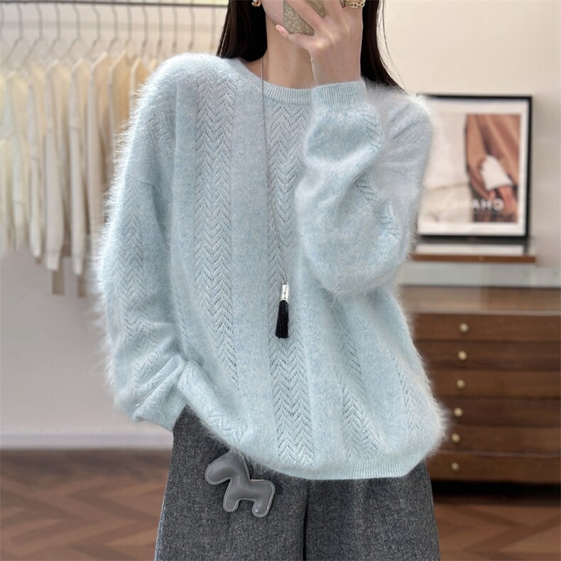 2026年秋季时尚百搭通勤简约休闲圆领落肩，女装羊绒衫，仟禧羊绒