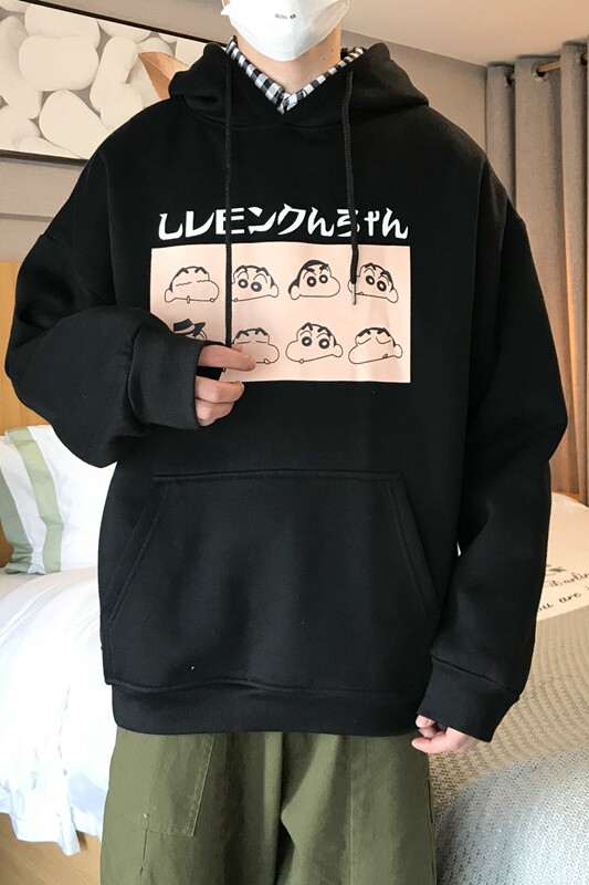 港风冬装加绒趣味小新印花情侣宽松卫衣外套男潮A181,男装卫衣,星座910A