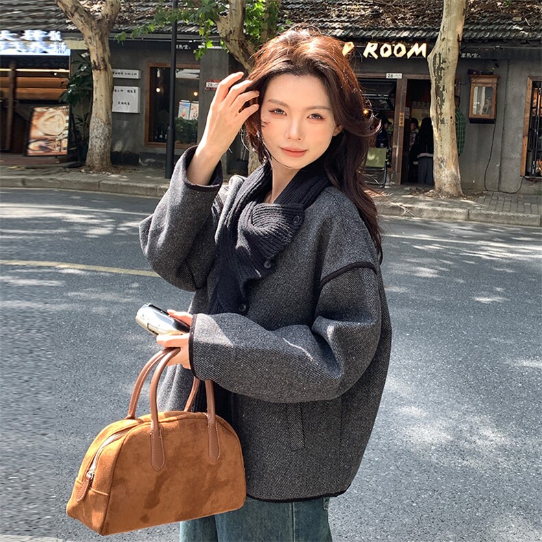 大围巾加棉加厚小香风外套2C317A-8829-P155-K218图片