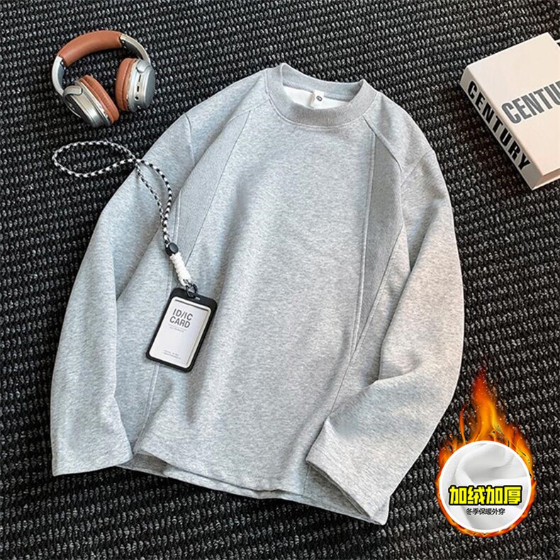 抖音得物品质美式高街重磅曼巴棉结构硬阔boxy版潮牌卫衣长袖T恤，男装T恤，电商A486