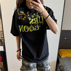 罗汉松刺绣短袖t恤男2025新款夏季美式小领口五分袖cleanfit半袖，男装T恤，星座506A