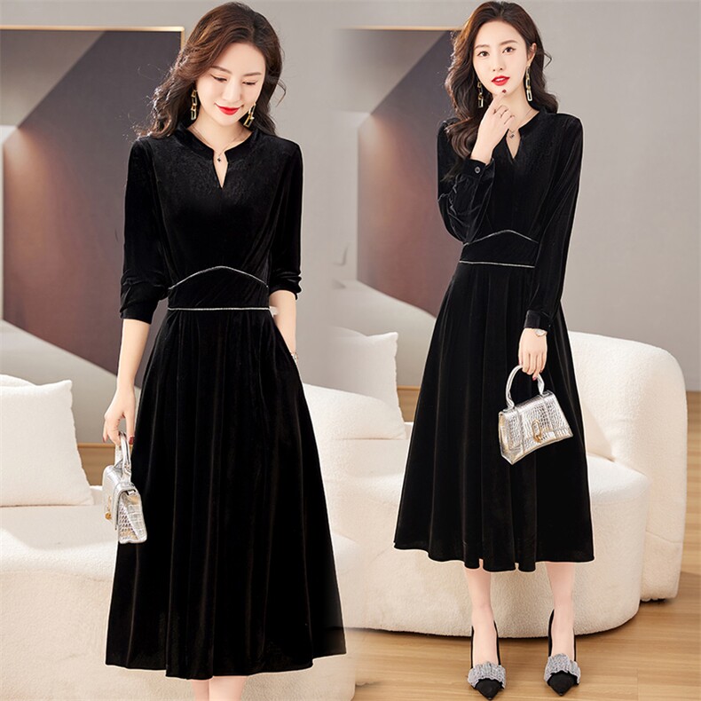 2023年春季新款女装时尚气质中长款优雅潮流长袖连衣裙，女装连衣裙，香水丽阁