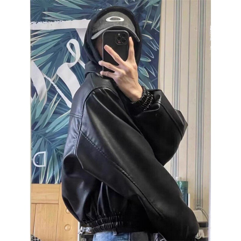 美式复古垫肩短款外套男潮牌飞行员痞帅高级感机车服翻领休闲夹克,男装夹克,星座506A
