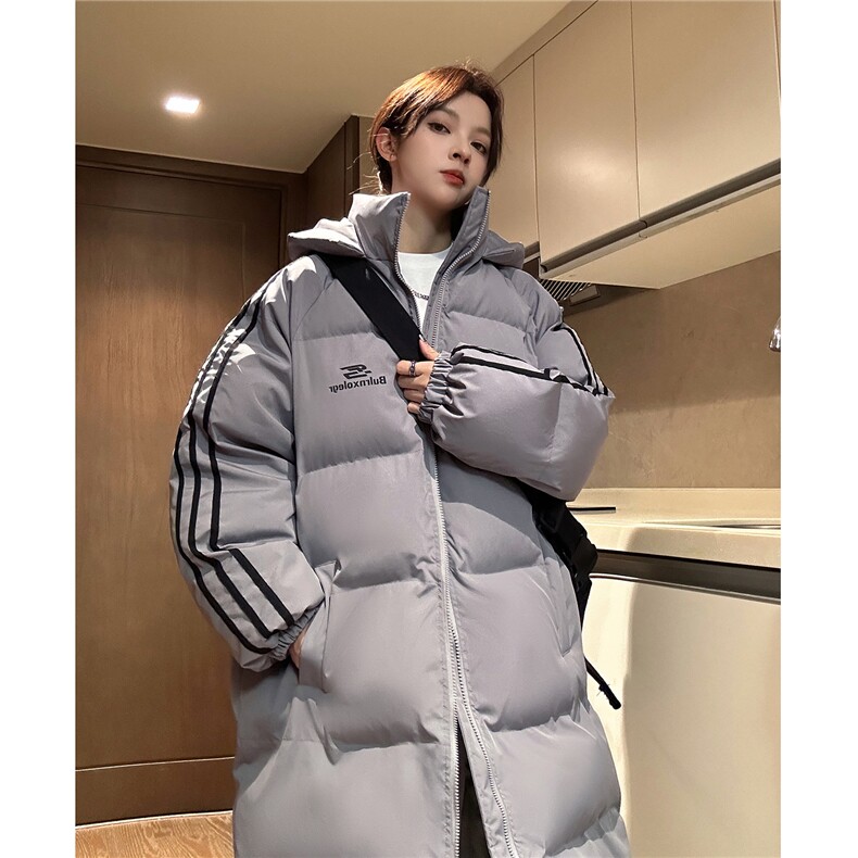 中性过膝棉衣织带三条杠长款加厚情侣羽棉服外套男G1076P168,男装棉衣,电商A339