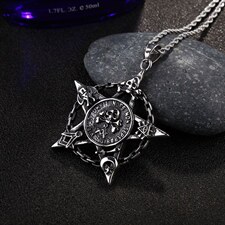 欧美复古五角星五芒星海盗骷髅头七夕情侣项链钛钢吊坠，项链，星座510A-1