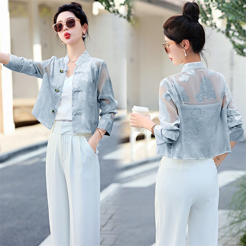 新中式国风女装2025夏季新款高级感小个子提花防晒上衣薄款短外套，女装防晒衣，曼娅璐