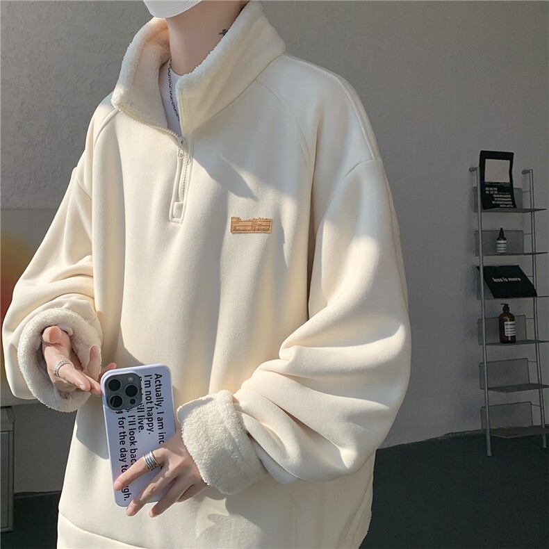 WY10180-特P65重磅美式可翻领大码立领绒感半拉链卫衣外套,女装短外套,电商A059