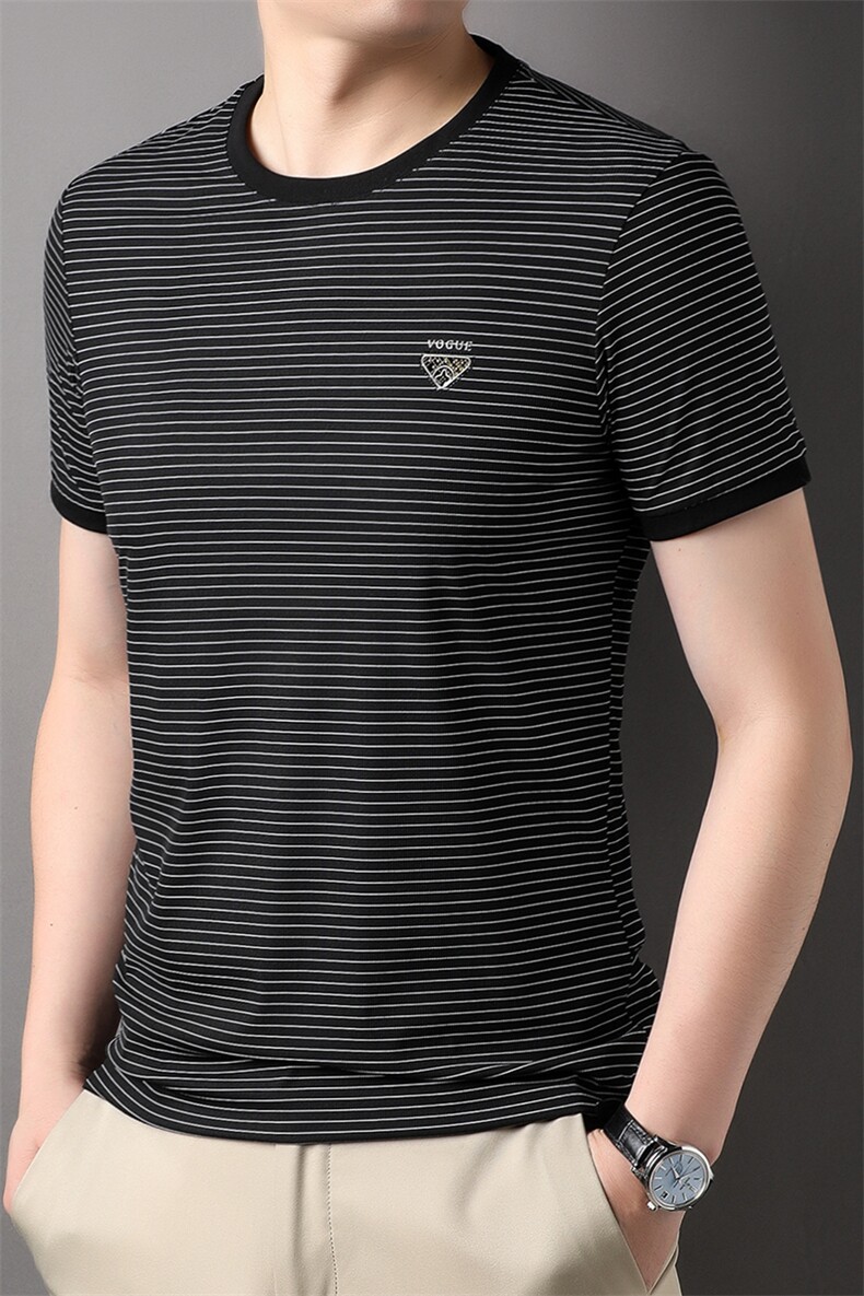D33817钱塘2020-2夏季新款中青年男士圆领时尚潮流条纹T恤上衣P50,男装T恤,钱塘207-2