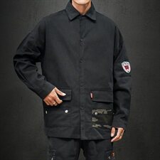 19秋冬日系宽松工装大码迷彩撞色口袋落肩夹克衬衣JK913-P50，男装夹克，电商A009A（原A058A）