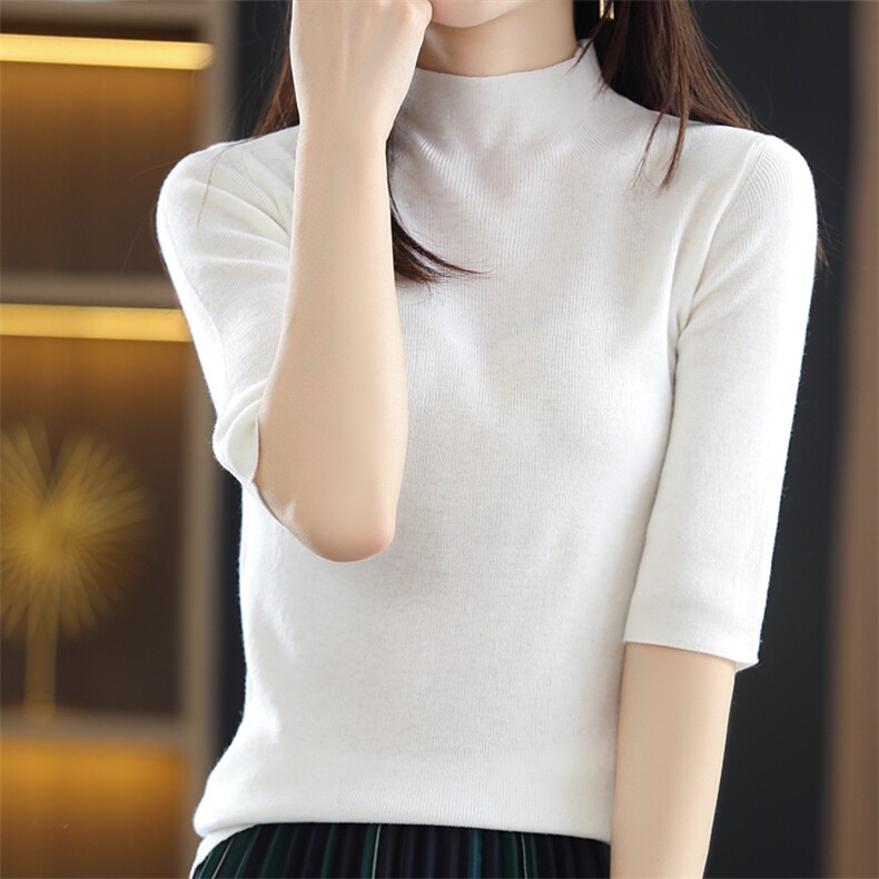 秋冬季通勤休闲内搭精纺48支33%羊毛1乘1半高中袖羊毛衫,女装羊毛衫,朝思羊绒