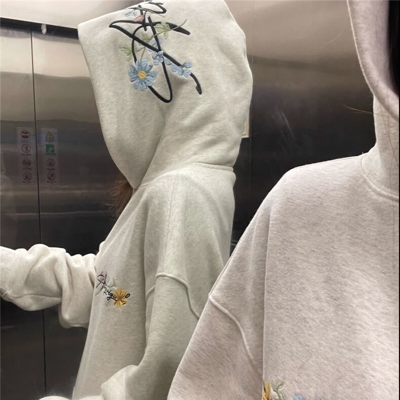 连帽卫衣男女秋冬季新款美式休闲重磅花卉刺绣情侣帽衫上衣流行,男装卫衣,星座506A