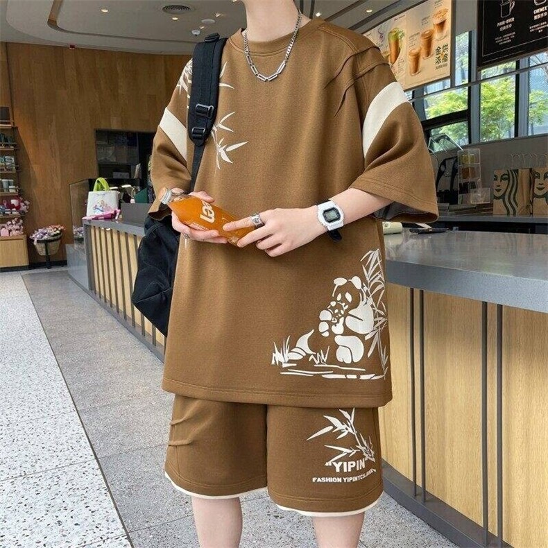 TZ24350-特P50短袖T恤男生休闲套装宽松男装新中式t恤学生两件套,男装T恤,电商D310B
