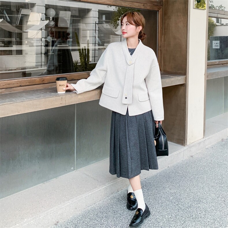 设计感短款双面羊绒大衣女2025秋冬新款韩系气质显瘦百搭毛呢外套,女装毛呢外套,2B187