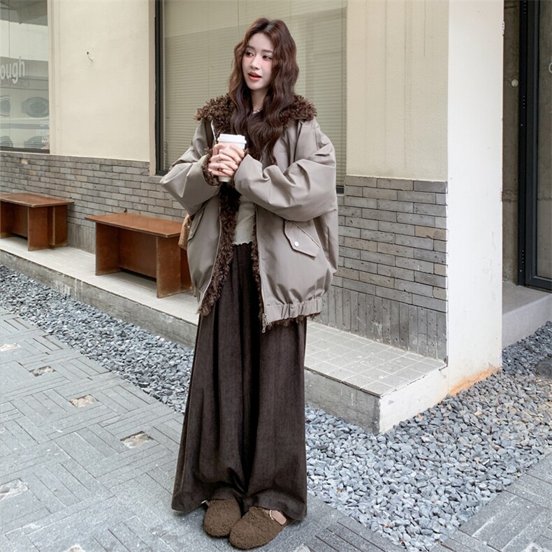 【现】【货】复古工装羊羔毛拼接派克服2C158-6025-P205-K298,女装棉衣/棉服,2C158