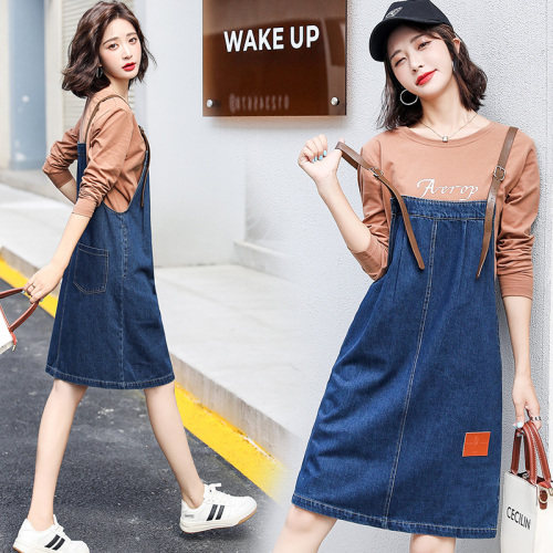 工装牛仔背带裙洋气减龄套装女2024新款春秋小个子连衣裙两件套，女装套装/套裙，慧尚依恋